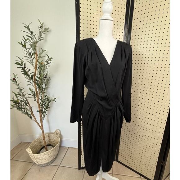 Vintage Barbara Barbara Black Draped-Neck Dress Sz 10 — Quiet Luxury Chic - Picture 3 of 9